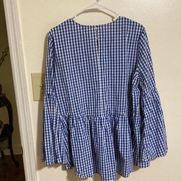 Who What Wear Blue Gingham Women's L Top - Picture 4 of 4